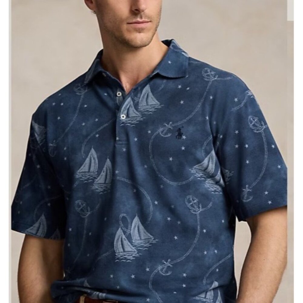 Polo Ralph Lauren Pony 2XLT Big & Tall Mesh Polo Shirt Sailboat Anchor Nautical